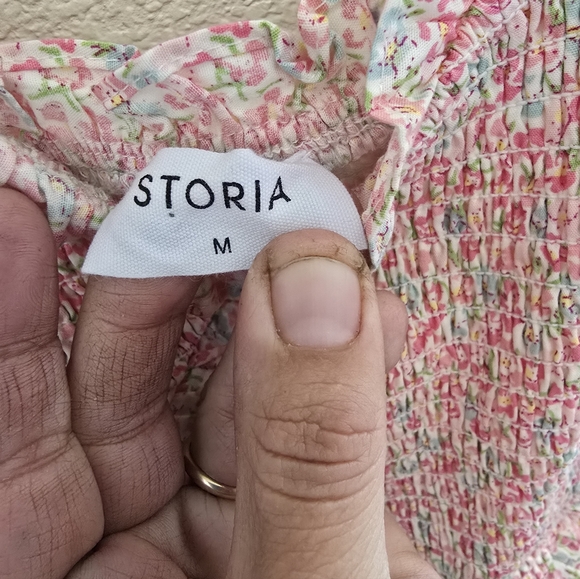 Storia Floral Smocked Ruffle Mini Dress | Size M - Picture 2 of 4